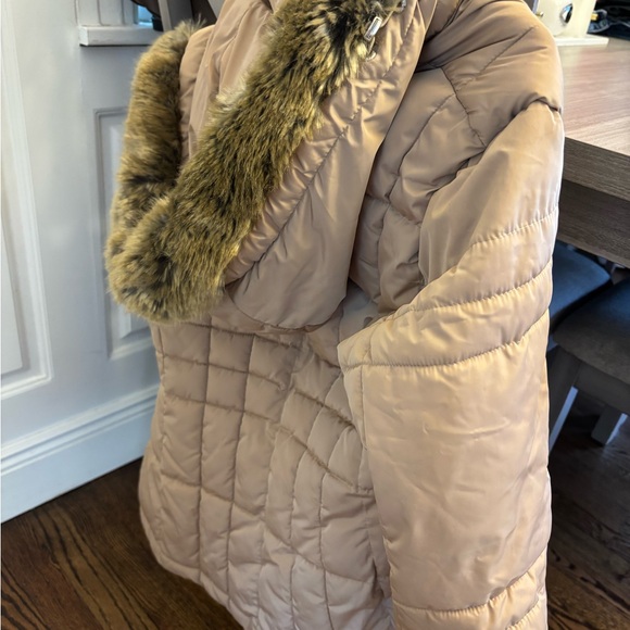 Calvin Klein Beige Puffer Jacket with Fur Hood - Picture 3 of 3